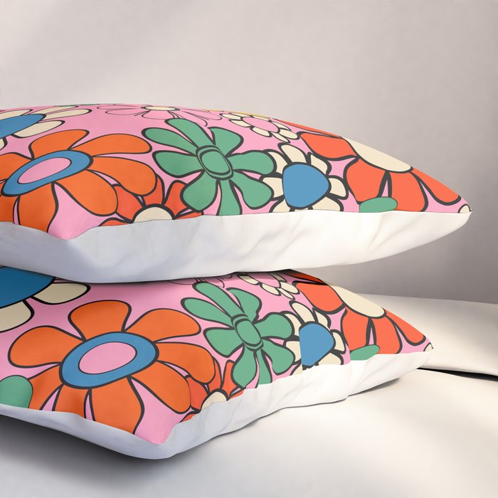 Groovy Floral Retro Garden Bold and Colorful 60s 70s Flower Pattern with Pink Pillow Sham Gallery Image 3