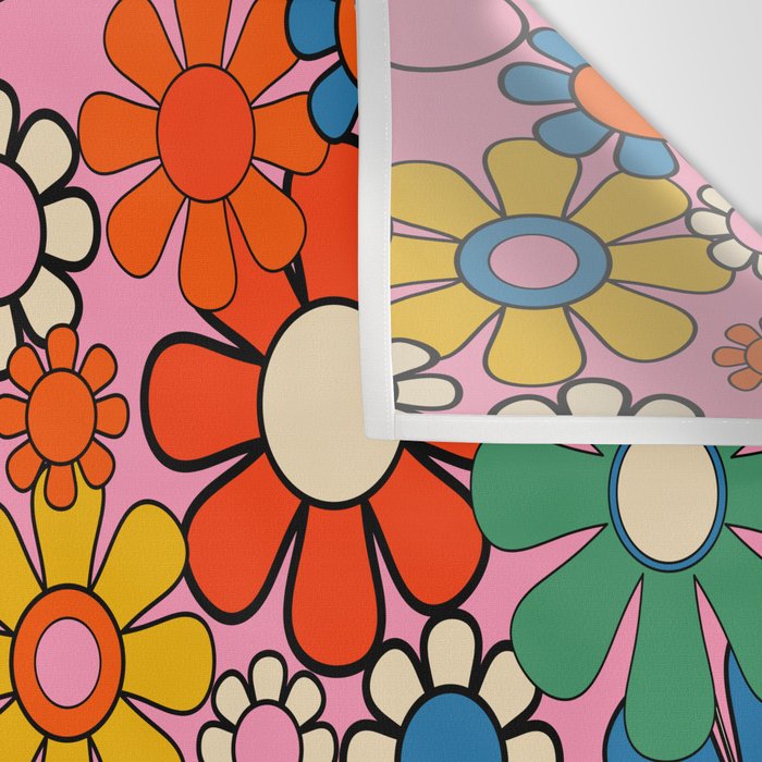 Groovy Floral Retro Garden Bold and Colorful 60s 70s Flower Pattern with Pink Wall Tapestry Gallery Image 3