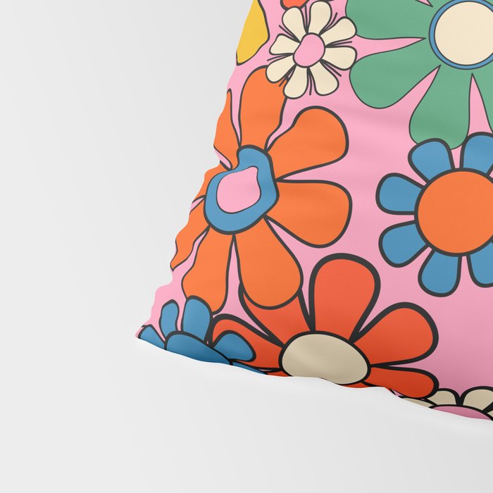Groovy Floral Retro Garden Bold and Colorful 60s 70s Flower Pattern with Pink Pillow Sham Gallery Image 4