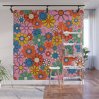 Groovy Floral Retro Garden Bold and Colorful 60s 70s Flower Pattern with Pink Wall Mural Gallery Image 1