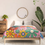 Groovy Floral Retro Garden Bold and Colorful 60s 70s Flower Pattern with Pink Comforter Gallery Image 3