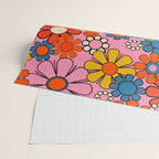 Groovy Floral Retro Garden Bold and Colorful 60s 70s Flower Pattern with Pink Wrapping Paper Gallery Image 2