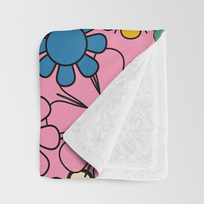 Groovy Floral Retro Garden Bold and Colorful 60s 70s Flower Pattern with Pink Throw Blanket Gallery Image 3