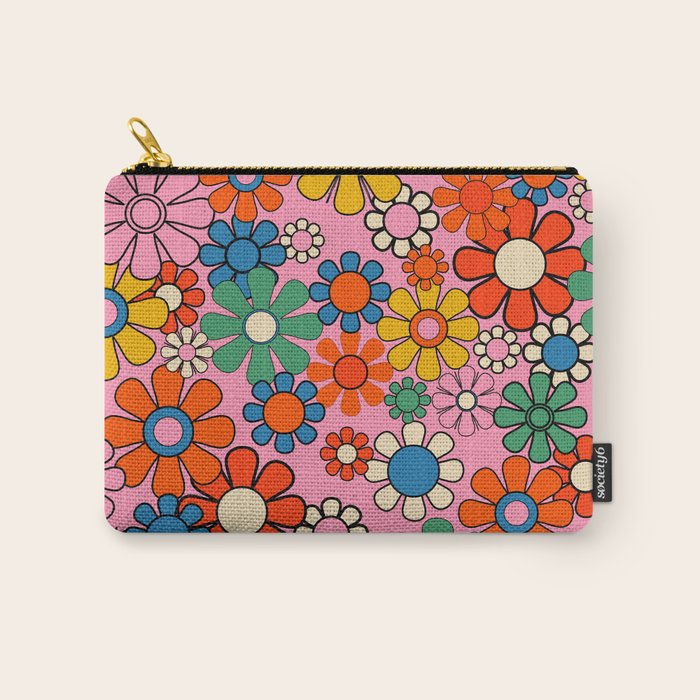 Groovy Floral Retro Garden Bold and Colorful 60s 70s Flower Pattern with Pink Carry All Pouch Gallery Image 1