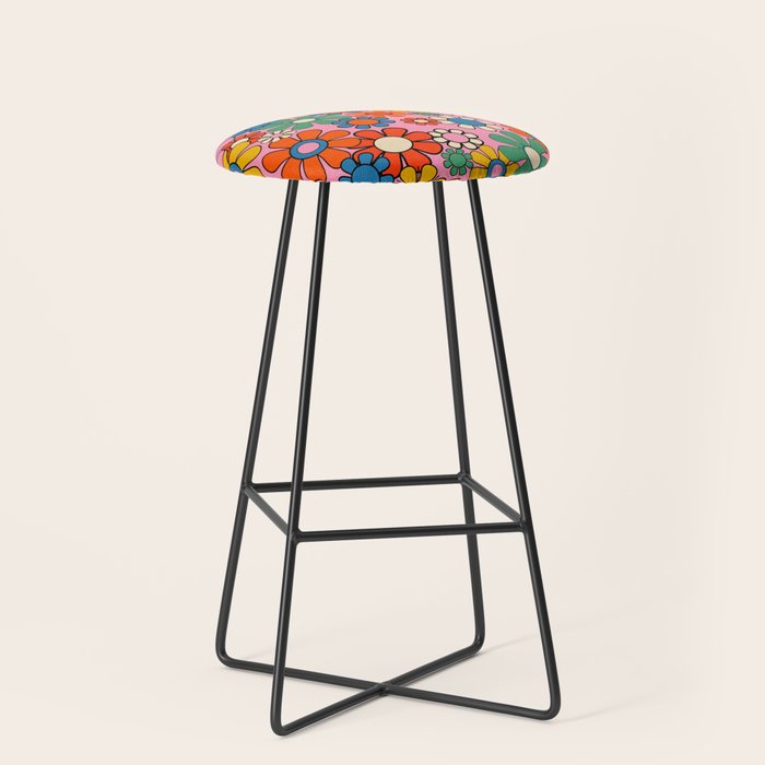 Groovy Floral Retro Garden Bold and Colorful 60s 70s Flower Pattern with Pink Stool Gallery Image 1