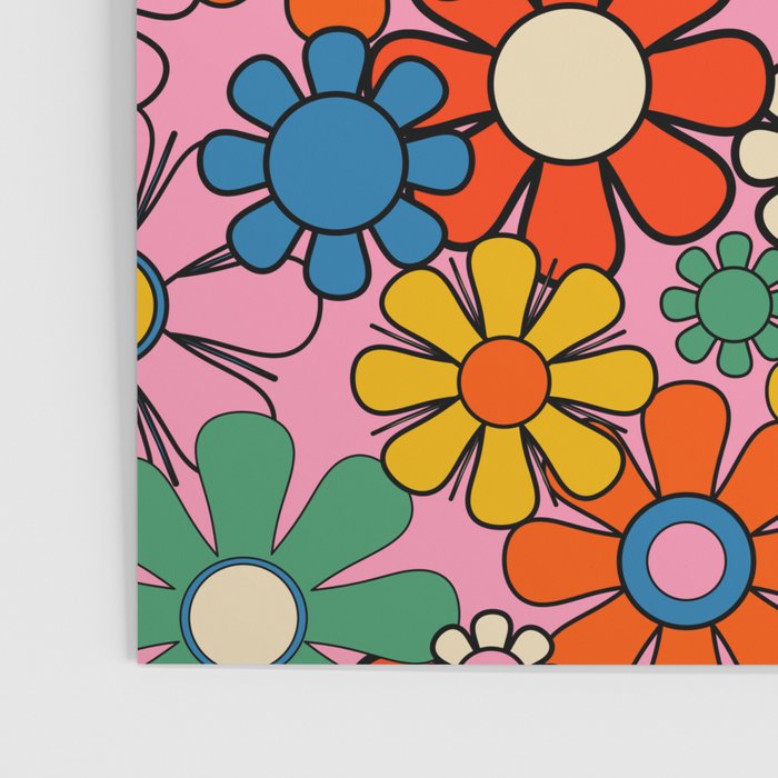 Groovy Floral Retro Garden Bold and Colorful 60s 70s Flower Pattern with Pink Poster Gallery Image 3