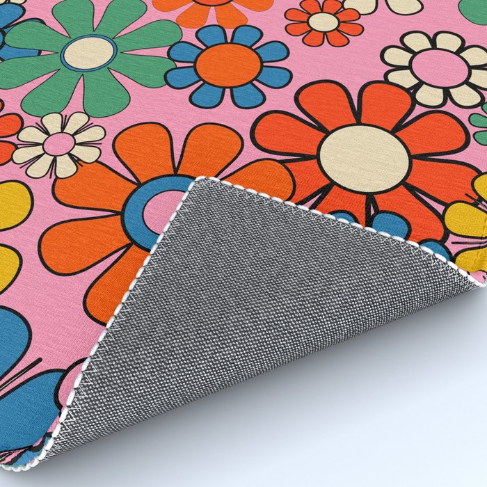 Groovy Floral Retro Garden Bold and Colorful 60s 70s Flower Pattern with Pink Rug Gallery Image 4