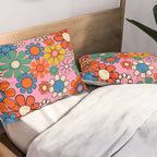 Groovy Floral Retro Garden Bold and Colorful 60s 70s Flower Pattern with Pink Pillow Sham Gallery Image 2