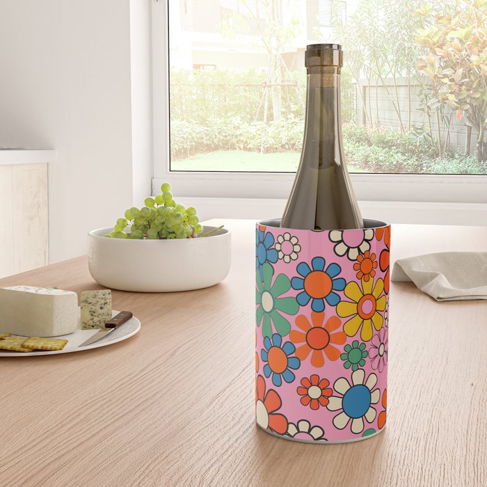Groovy Floral Retro Garden Bold and Colorful 60s 70s Flower Pattern with Pink Wine Chiller Gallery Image 4