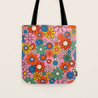 Groovy Floral Retro Garden Bold and Colorful 60s 70s Flower Pattern with Pink Tote Bag Gallery Image 1