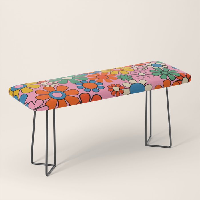 Groovy Floral Retro Garden Bold and Colorful 60s 70s Flower Pattern with Pink Bench Gallery Image 1
