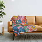 Groovy Floral Retro Garden Bold and Colorful 60s 70s Flower Pattern with Pink Throw Blanket Gallery Image 1