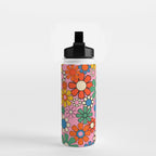 Groovy Floral Retro Garden Bold and Colorful 60s 70s Flower Pattern with Pink Water Bottle Gallery Image 2