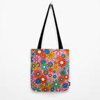 Groovy Floral Retro Garden Bold and Colorful 60s 70s Flower Pattern with Pink Tote Bag Gallery Image 2