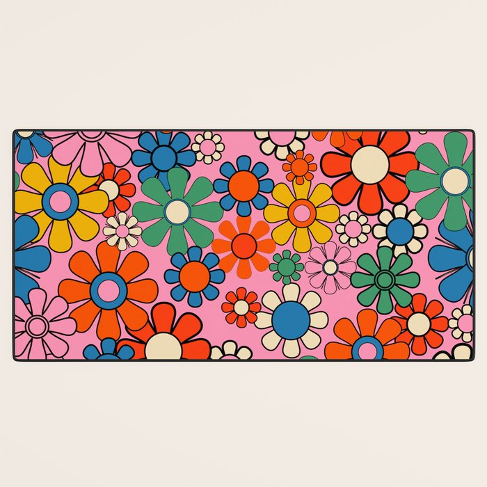 Groovy Floral Retro Garden Bold and Colorful 60s 70s Flower Pattern with Pink Desk Mat Gallery Image 3