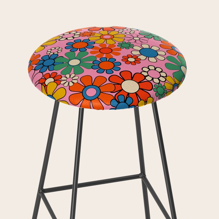 Groovy Floral Retro Garden Bold and Colorful 60s 70s Flower Pattern with Pink Stool Gallery Image 2