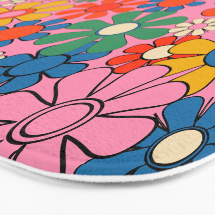 Groovy Floral Retro Garden Bold and Colorful 60s 70s Flower Pattern with Pink Bath Mat Gallery Image 3