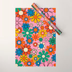 Groovy Floral Retro Garden Bold and Colorful 60s 70s Flower Pattern with Pink Wrapping Paper Gallery Image 1