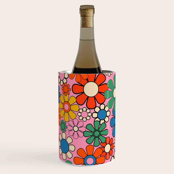 Groovy Floral Retro Garden Bold and Colorful 60s 70s Flower Pattern with Pink Wine Chiller Gallery Image 3