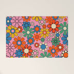 Groovy Floral Retro Garden Bold and Colorful 60s 70s Flower Pattern with Pink Welcome Mat Gallery Image 1