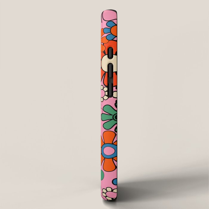 Groovy Floral Retro Garden Bold and Colorful 60s 70s Flower Pattern with Pink iPhone Case Gallery Image 2