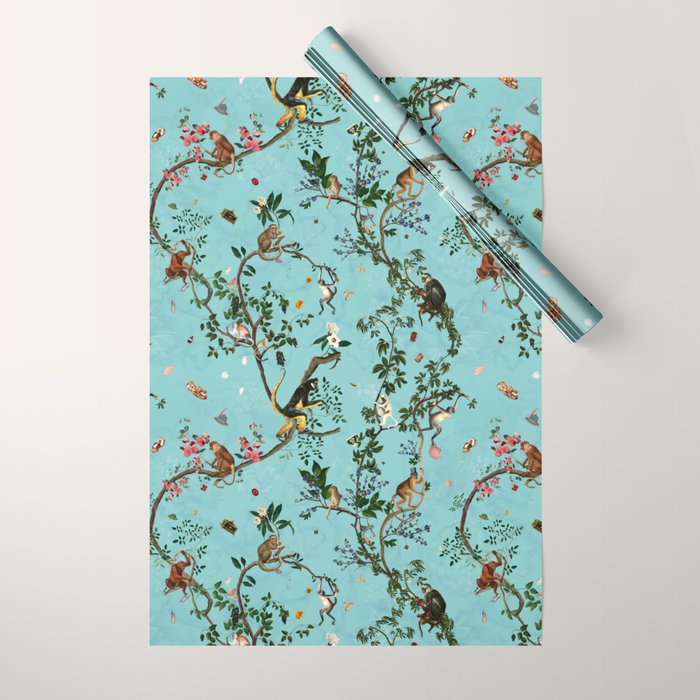 Monkey World Aqua Wrapping Paper Gallery Image 1