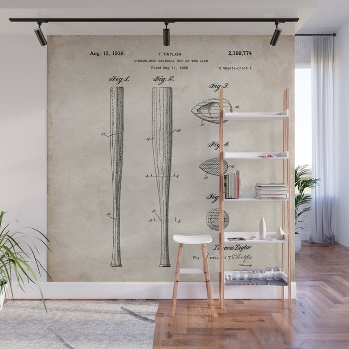 Baseball Bat Patent - Baseball Art - Antique Wall Mural Gallery Image 1
