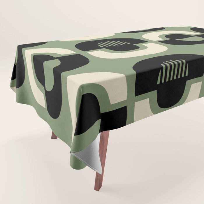 Mid Century Modern Decor 114 Black and Sage Green Tablecloth Gallery Image 1