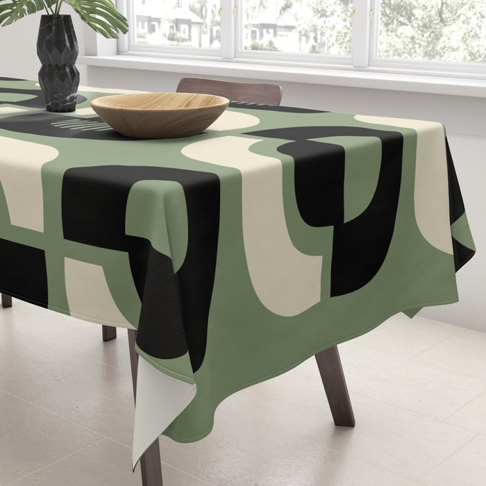 Mid Century Modern Decor 114 Black and Sage Green Tablecloth Gallery Image 3