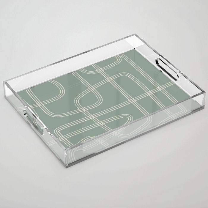 Modern Sage Green Abstract Scribble Acrylic Tray Gallery Image 1
