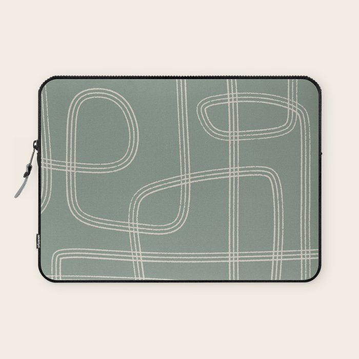 Modern Sage Green Abstract Scribble Laptop Sleeve Gallery Image 1