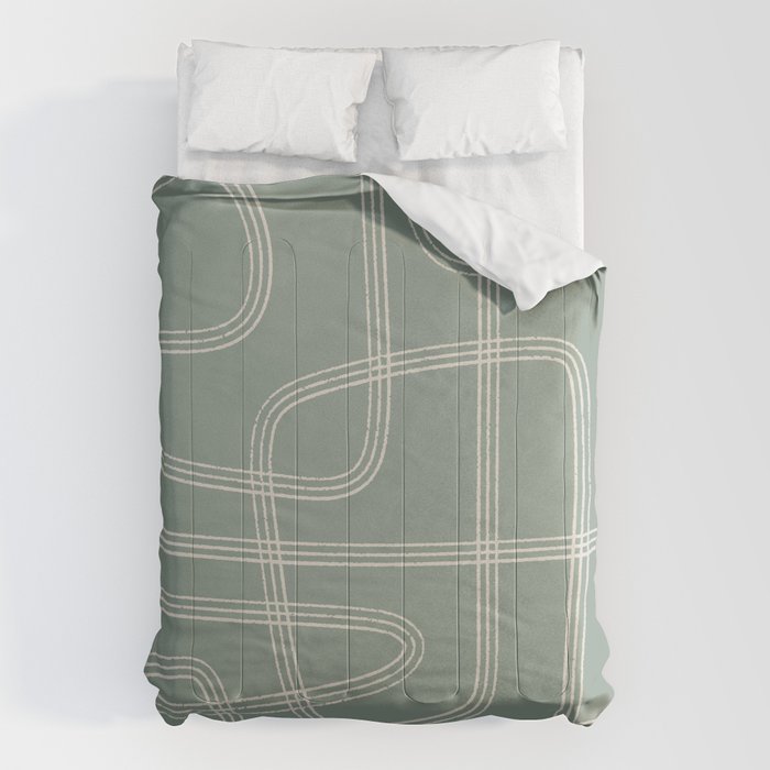 Modern Sage Green Abstract Scribble Comforter Gallery Image 1