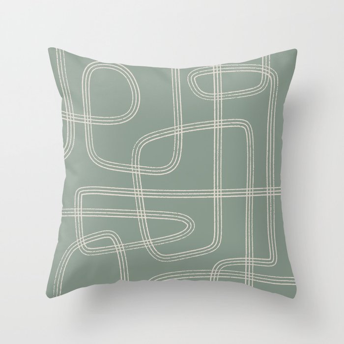Modern Sage Green Abstract Scribble Throw Pillow Gallery Image 1