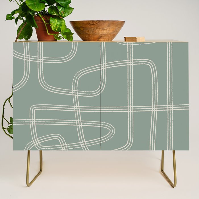 Modern Sage Green Abstract Scribble Credenza Gallery Image 1
