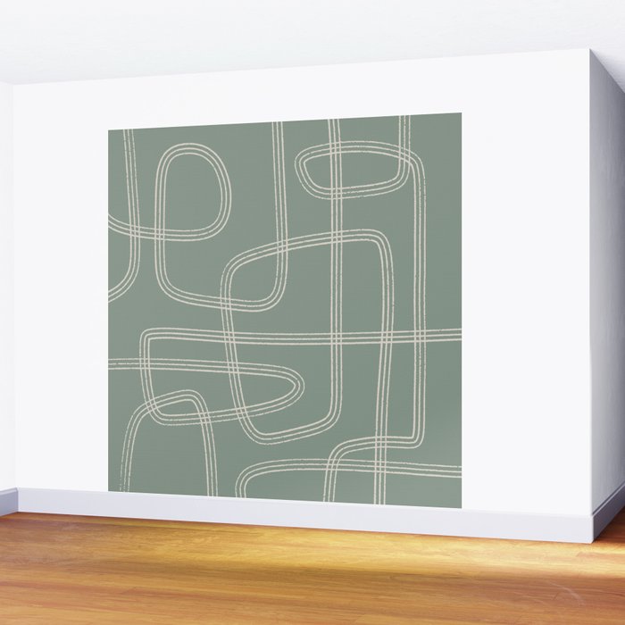 Modern Sage Green Abstract Scribble Wall Mural Gallery Image 2