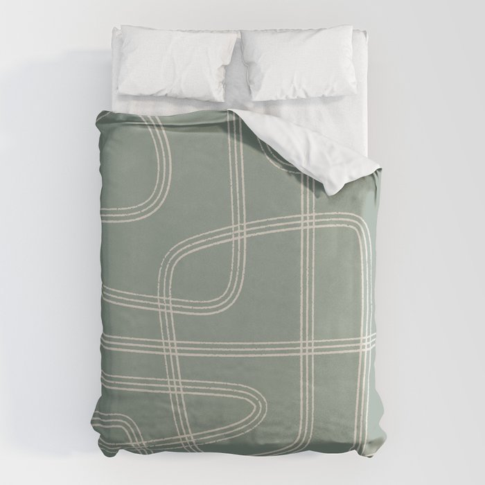 Modern Sage Green Abstract Scribble Duvet Cover Gallery Image 1
