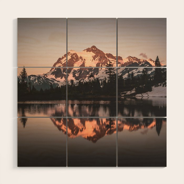 Alpenglow - Mountain Reflection - Nature Photography Wood Wall Art Gallery Image 1
