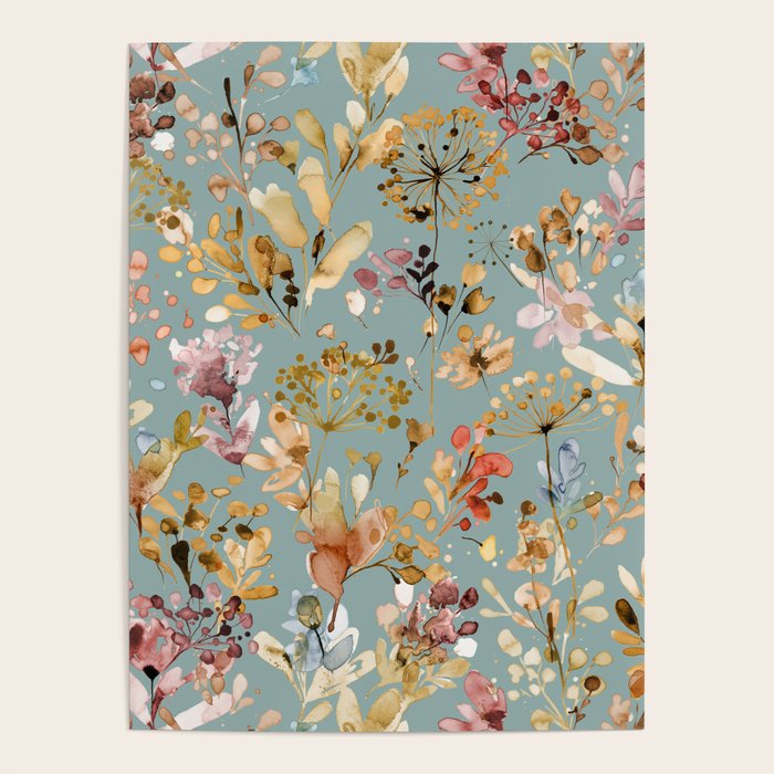 Wild Grasses Botanical Gold Teal Poster Gallery Image 4