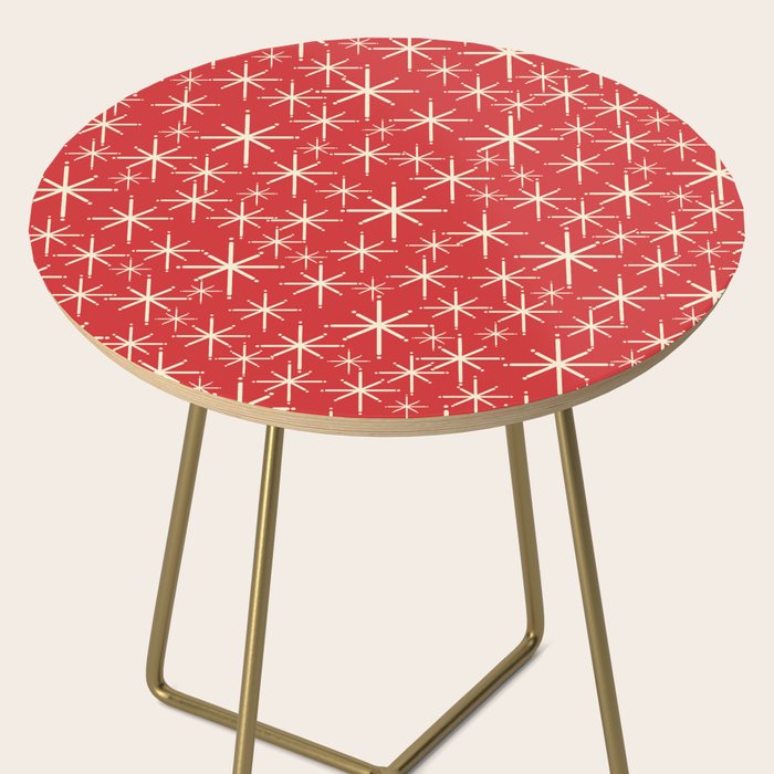 Atomic Age Christmas Stars - Midcentury Modern Pattern in Cream and Retro Xmas Red Side Table Gallery Image 2