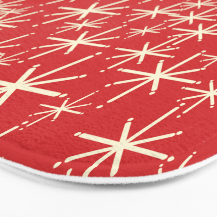 Atomic Age Christmas Stars - Midcentury Modern Pattern in Cream and Retro Xmas Red Bath Mat Gallery Image 3