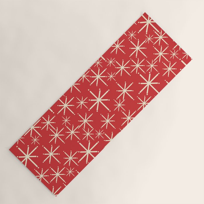 Atomic Age Christmas Stars - Midcentury Modern Pattern in Cream and Retro Xmas Red Yoga Mat Gallery Image 1