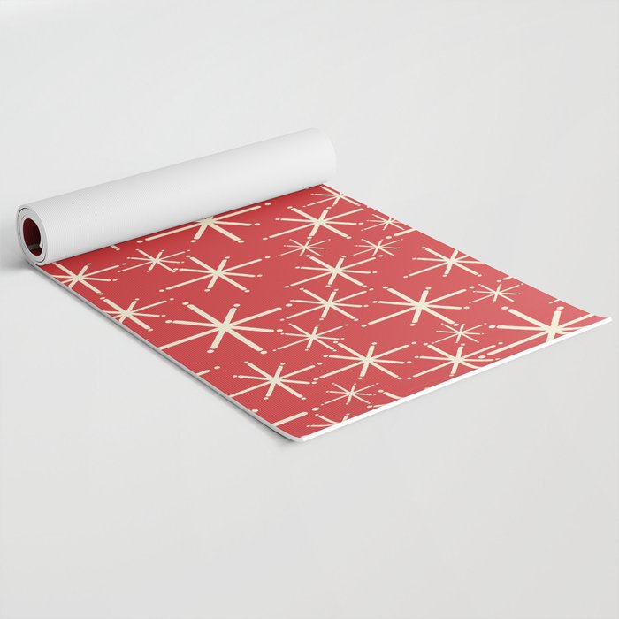 Atomic Age Christmas Stars - Midcentury Modern Pattern in Cream and Retro Xmas Red Yoga Mat Gallery Image 2