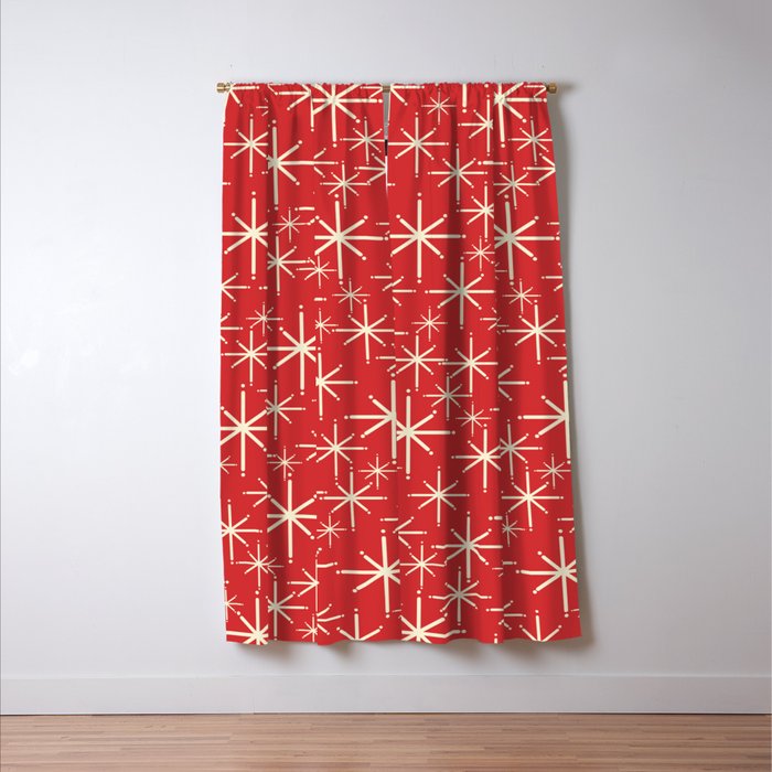 Atomic Age Christmas Stars - Midcentury Modern Pattern in Cream and Retro Xmas Red Window Curtain Gallery Image 3