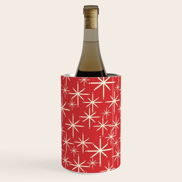 Atomic Age Christmas Stars - Midcentury Modern Pattern in Cream and Retro Xmas Red Wine Chiller Gallery Image 2