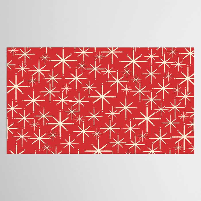 Atomic Age Christmas Stars - Midcentury Modern Pattern in Cream and Retro Xmas Red Tablecloth Gallery Image 2