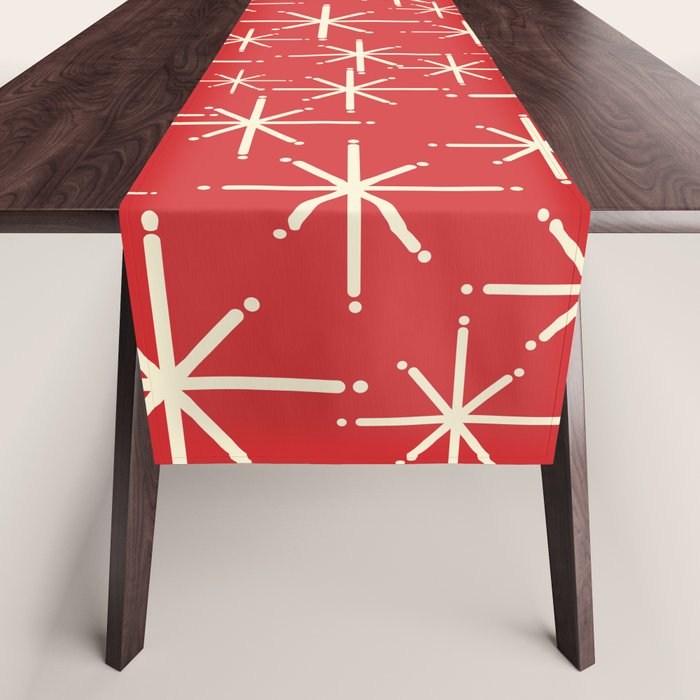 Atomic Age Christmas Stars - Midcentury Modern Pattern in Cream and Retro Xmas Red Table Runner Gallery Image 1