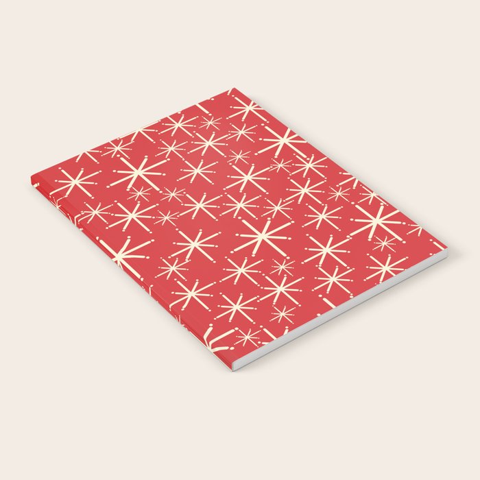 Atomic Age Christmas Stars - Midcentury Modern Pattern in Cream and Retro Xmas Red Notebook Gallery Image 1