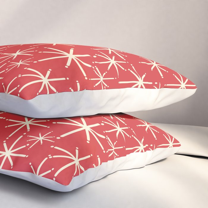Atomic Age Christmas Stars - Midcentury Modern Pattern in Cream and Retro Xmas Red Pillow Sham Gallery Image 3