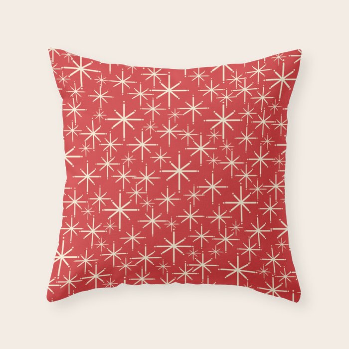 Atomic Age Christmas Stars - Midcentury Modern Pattern in Cream and Retro Xmas Red Throw Pillow Gallery Image 6