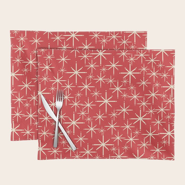 Atomic Age Christmas Stars - Midcentury Modern Pattern in Cream and Retro Xmas Red Placemat Gallery Image 1